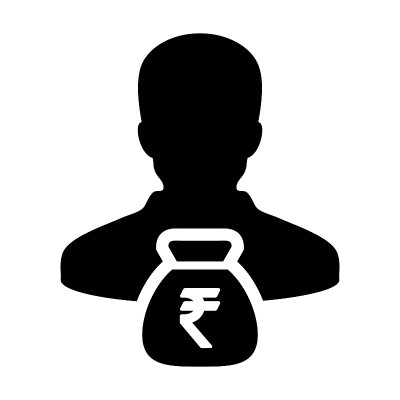 印度卢比符号图标向量人男性符号阿凡达与商业金融和银行储蓄帐户的钱袋在象形图