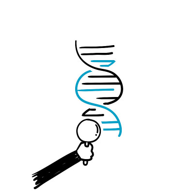 手绘涂鸦DNA和放大镜插图图标孤立