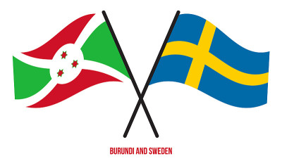 Burundi and Sweden Flags Crossed And Waving Flat S