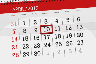 2019年4月的日历计划，截止日期，10星期三