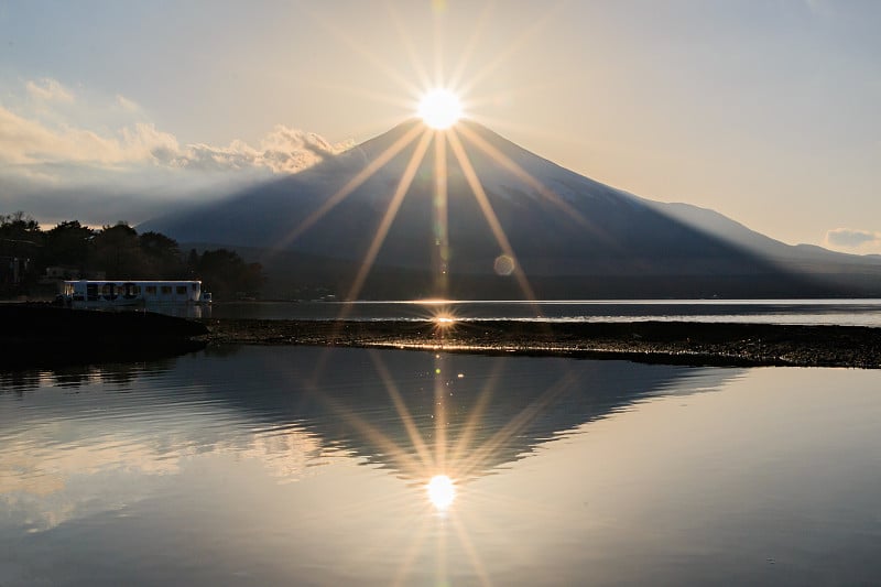 从山中湖看“富士双钻石”