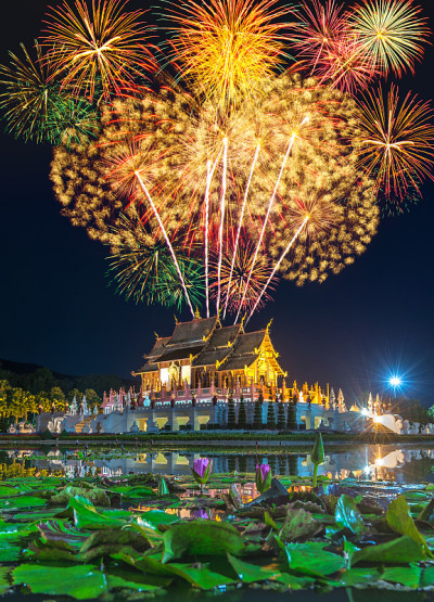 节日烟花。何哈姆休闲，皇家公园，江马