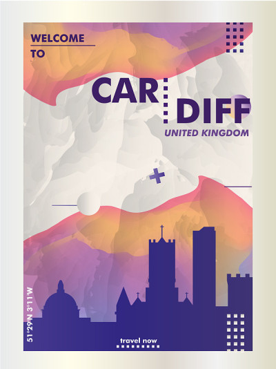 英国英国加的夫天际线城市梯度矢量海报