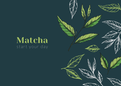 矢量插图的抹茶或绿茶广告水平横幅在深绿色。关于茶道或产品的传单或出版物