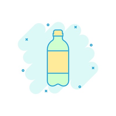 Water bottle icon in comic style. Plastic soda bot