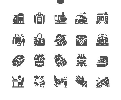 豪华精心制作像素完美矢量固体图标30 2x网格Web图形和应用程序。简单的最小的象形图