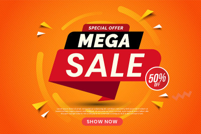 MEGA销售横幅模板设计。限时优惠特别横幅。