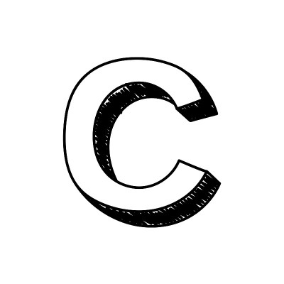 C字母手绘符号。一个大的英文字母C的矢量插图手绘黑白罗马字母表字母C排印符号。可以作为标识、图标使用