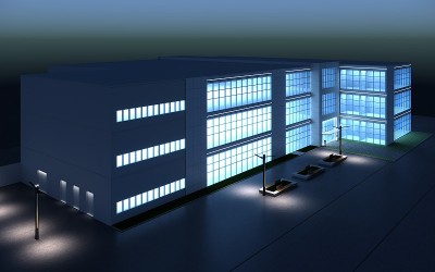 室外商场夜间3d渲染，室外可视化，3d插图
