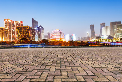 无人广场和杭州美丽的城市景观