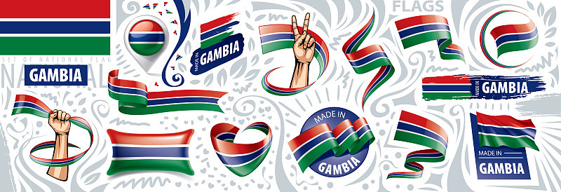 Vector set of the national flag of Gambia in vario
