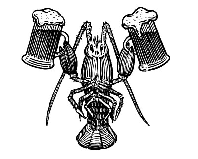 龙虾与啤酒杯，矢量插图。一个集合啤酒。