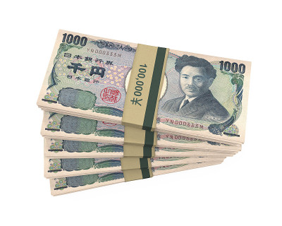 一叠1000日元纸币被隔离