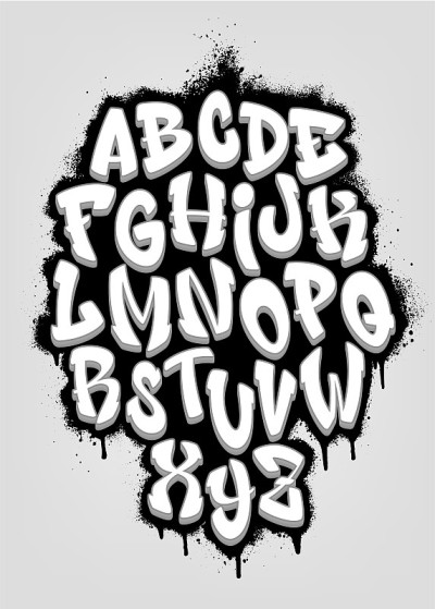 手写涂鸦字体字母。体积字母表。矢量图