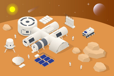 等距火星殖民，生物地化，副地化，适应火星上的人类。航天、空间技术。小区通信中心，基础设施