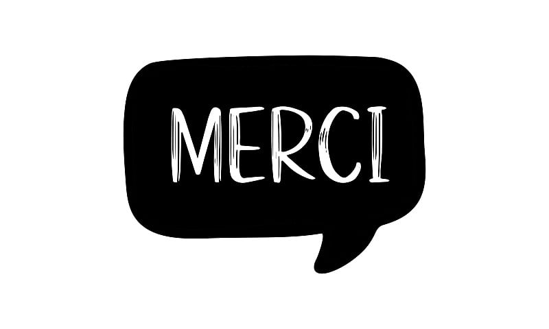 手绘MERCI的法语报价作为标志。翻译谢谢。横幅，标题，卡片，海报，传单的字体