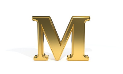 M金色字母，3d渲染