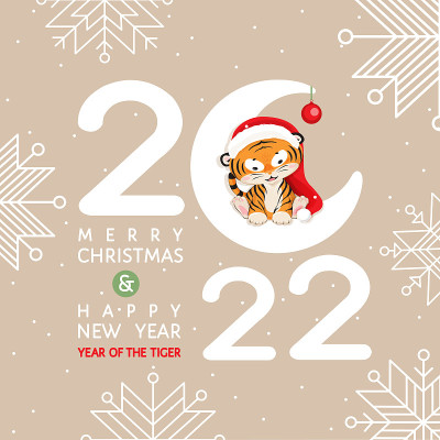 2022年新春贺卡上虎宝宝坐在月亮上