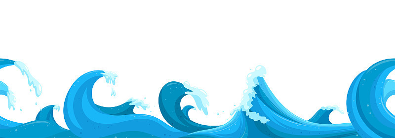 波浪形海景水平无缝格局。高风浪景观。矢量图
