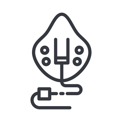 医用口罩的黑色线性医学图标。大纲的象征