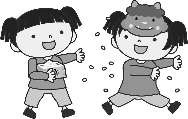 Monochrome Children throwing dried soy beans