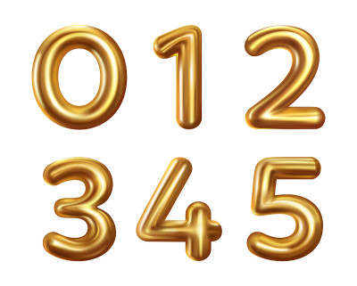 3d黄金数字气球0到5