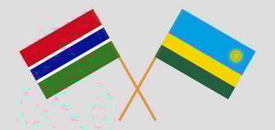 Crossed flags of the Gambia and Rwanda.