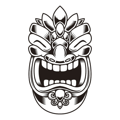 提基神像的插图。设计元素的标签，标志，海报。矢量图