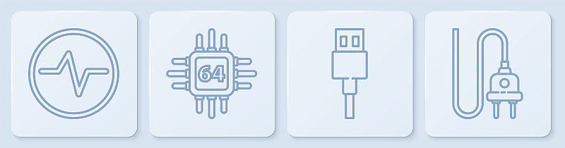 Set line Electric circuit scheme, USB cable cord, 
