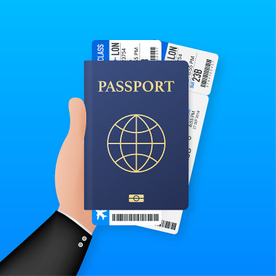 空白护照模板及机票。国际护照和个人资料页样本。矢量插图。