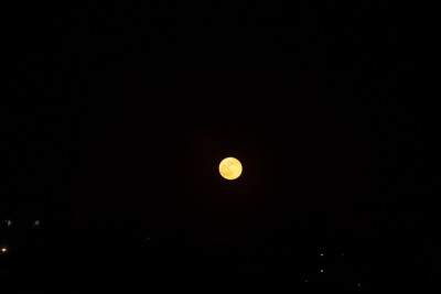在黑暗的夜晚，满月在天空中明亮地发光