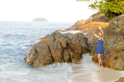 Woman stand relax in morning on Lonely Beach at be
