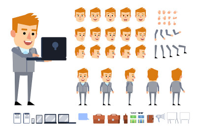 Blonde businessman in grey suit creation kit. Crea