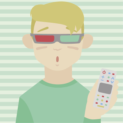 孩子看3D电影平面插图