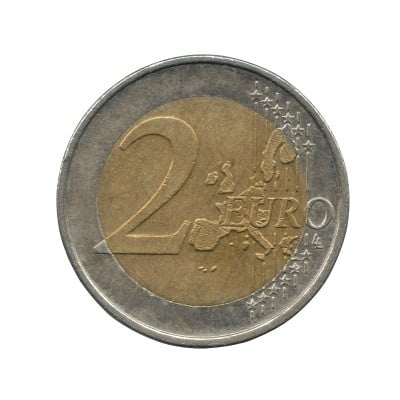 德国的2欧元硬币孤立在白色背景上