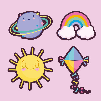 设置图标风筝彩虹太阳行星卡通看客