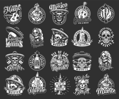 Day of the Dead monochrome emblems