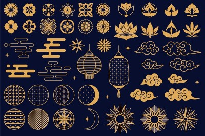 Chinese elements. Asian new year gold decorative t