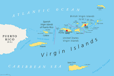 英国，西班牙和美属维尔京群岛的政治地图