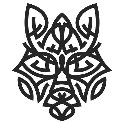从单色几何风格的线条轮廓狼头孤立在白色的背景。标签或海报的现代平面设计元素。矢量艺术插图。