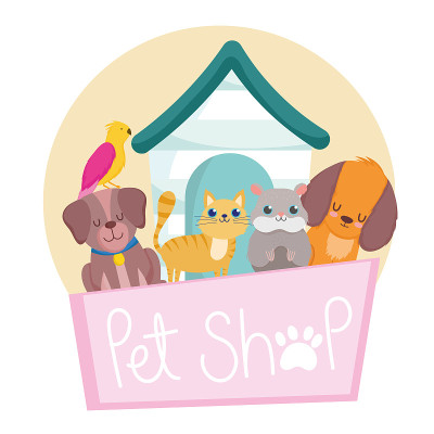 宠物商店与狗，猫，鸟和仓鼠