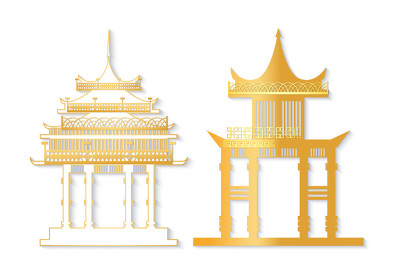 金色和白色鸟居装饰屋顶向量