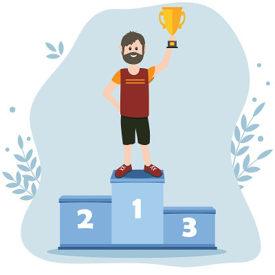 Male athlete on the podium in the first place hold
