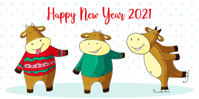 2021新年快乐儿童插画。中国新年牛年2021年