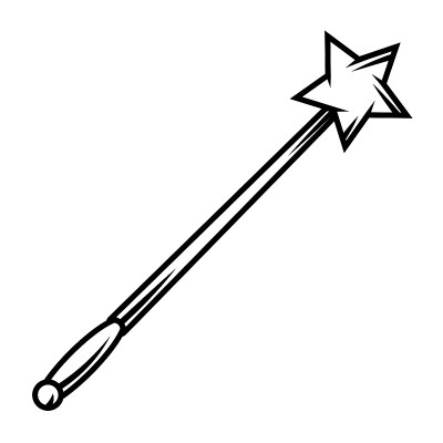 魔术师的魔杖上有星星。魔术或魔术插图。