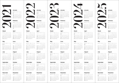 2021年2022年2023年2024年2025年日历矢量设计模板