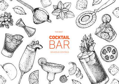 Alcoholic cocktails hand drawn vector illustration