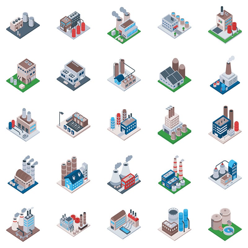 Factory Building Isometric Icons