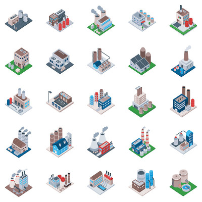 Factory Building Isometric Icons