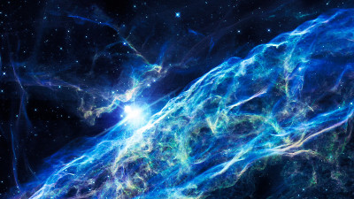 宇宙中的星云和星系。抽象的空间背景。深宇宙全景图。神奇的蓝色面纱星云和外太空的大恒星。